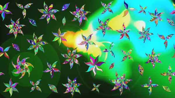 Nakış desenli çiçek deseni. Renkli grunge, koyu yeşil ve mavi çiçeklerle soyut bir arka plan oluşturur. İzler, kumaş, duvar kağıtları, tekstil için raster dokusu.