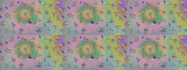 Yapraklı çiçekler ve doğal ve yeşil renklerde papatya çiçekleri. Raster - stok. Taslak arkaplan deseni.