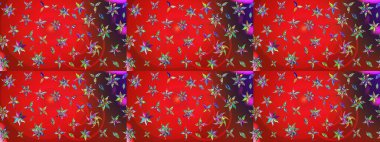 Düz Çiçek Elementleri Tasarımı. Çiçek desenli eskiz, yaz çiçekleri. Renkli Bahar Teması eskiz kalıbı. Kırmızı ve mor renkte çiçekler.