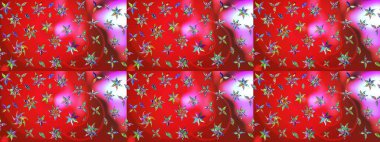 Kırmızı ve pembe renkte çiçekler. El çizimi çiçekli soyut çizim kalıbı. Raster illüstrasyonu.