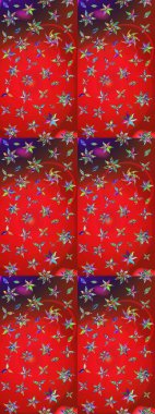 Raster illüstrasyonu. Kırmızı ve mor renkte çiçek çizimi. Şatafatlı bahar bahçesi dokusu. Çiçek deseni. Kırmızı ve mor renkte çiçekler.