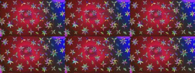 Asya tekstil tarzında. Kırmızı ve kahverengi renkte çiçekler. Çiçek desenli çizim. Düz Çiçek Elementleri Tasarımı. Raster illüstrasyonu. Renkli Bahar Teması çizim şablonu.