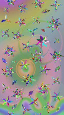 Raster illüstrasyonu. Çizim stili tarafsız ve yeşil renklerde. Şirin karalamalı çiçek desenli çizim. El yapımı çiçek ve bitki koleksiyonu. Raster illüstrasyonu.