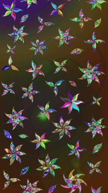 Raster illüstrasyonu. Nazik, yaz çiçekleri kahverengi ve gri renklerde. Raster deseni. Küçük çiçekte sevimli çiçek deseni var..