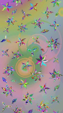 Yapraklı çiçekler ve doğal ve yeşil renklerde papatya çiçekleri. Raster - stok. Taslak arkaplan deseni.