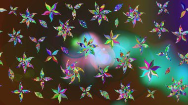 Klasik çiçekler. El çizimi, soyut ve süslü elementler. Yaz çiçekleri teması. Suluboya resim taklit Raster çizimi. Kahverengi ve yeşil renkler.