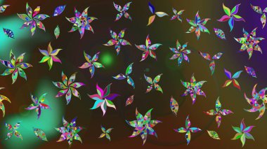 Düz Çiçek Elementleri Tasarımı. Renkli Bahar Teması eskiz kalıbı. Raster Modaya uygun kumaş deseni. Kahverengi ve yeşil renkli şirin çiçek deseni.