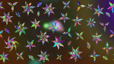 1950-1960 motifleri. Kahverengi ve gri üzerine kahverengi ve gri. Retro tekstil tasarım koleksiyonu. Çiçekli ipek eşarp. El çizimi çiçek elementleri ile soyut çizim raster deseni.