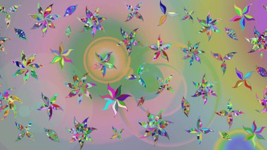 Suluboya, elle çizilmiş. Raster hisseleri. Tarafsız ve yeşil çiçekler. Taslak arkaplan deseni.