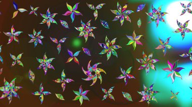 Düz Çiçek Elementleri Tasarımı. Kahverengi ve gri renkli şirin çiçek desenleri. Raster Modaya uygun kumaş deseni. Renkli Bahar Teması çizim şablonu.