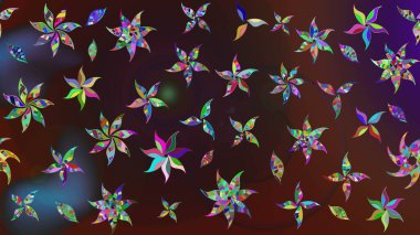 Yumuşak, yaz çiçekleri kahverengi ve mor renklerde. Raster illüstrasyonu. Raster deseni. Küçük çiçekte sevimli çiçek deseni var..