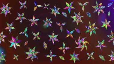 Yumuşak, bahar çiçekleri kahverengi ve mor renklerde. Çiçek ve yapraklı karalama şeklinde Raster çiçek deseni. Raster illüstrasyonu.