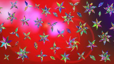 Düz Çiçek Elementleri Tasarımı. Renkli Bahar Teması eskiz kalıbı. Çiçek desenli çizim. Güzel kumaş deseni. Asya tekstil tarzında. Raster illüstrasyonu.