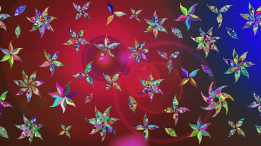 Tropik çiçek desenleri. Kırmızı ve kahverengi renkte çiçekler. Raster illüstrasyonu.