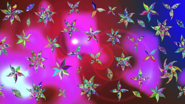 Çiçekler menekşe ve kırmızı renklerde. Renkli bahar temalı eskiz kalıbı. Çiçekli çiçek deseni, suluboya. Düz Çiçek Elementleri Tasarım Raster illüstrasyonu.