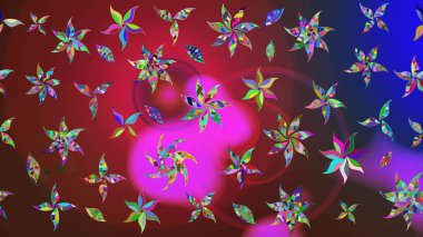 Küçük çiçekteki sevimli çiçek deseni. Renkli ve kahverengi raster çizimi. Birçok kırmızı ve kahverengi soyut çiçekli tropikal çizim deseni.