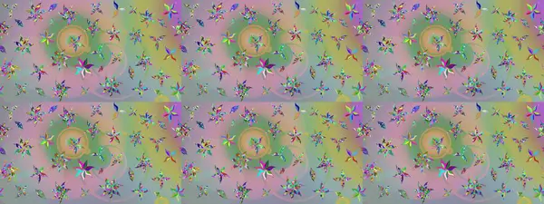 Yapraklı çiçekler ve doğal ve yeşil renklerde papatya çiçekleri. Raster - stok. Taslak arkaplan deseni.