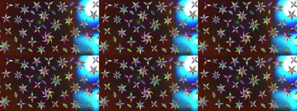 Yaprak ve çiçeklerin suluboya resimleri, kahverengi ve mavi renkler üzerine çizimler. Raster illüstrasyonu. Yumuşak, bahar çiçekleri kahverengi ve mavi renklerde.