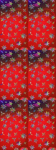 Raster illüstrasyonu. Kırmızı ve mor renkte çiçek çizimi. Şatafatlı bahar bahçesi dokusu. Çiçek deseni. Kırmızı ve mor renkte çiçekler.