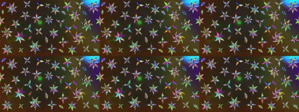 Kahverengi ve gri zarif küçük çiçekler ve kahverengi ve gri renkli komik böcekler, raster desen, illüstrasyon.