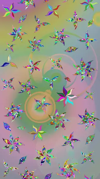 Yapraklı çiçekler ve doğal ve yeşil renklerde papatya çiçekleri. Raster - stok. Taslak arkaplan deseni.