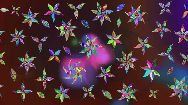 Kahverengi ve mor üzerine kahverengi ve mor. Retro tekstil tasarım koleksiyonu. 1950-1960 motifleri. El çizimi çiçek unsurları olan soyut çizim raster deseni. Çiçekli ipek eşarp..