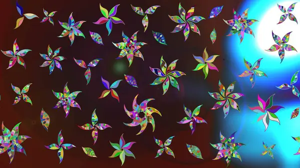 Kahverengi ve mavi kıvırcık çiçekler kahverengi ve mavi renklerde şekillenir. Klasik çiçek tasarımı elementleri. Raster illüstrasyonu.