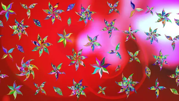 Çiçek desenli çizim. Düz Çiçek Elementleri Tasarımı. Renkli Bahar Teması eskiz kalıbı. Raster illüstrasyonu. Asya tekstil tarzında. Kırmızı ve pembe renkte çiçekler.