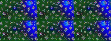 Çiçekli karalama şeklinde Raster çiçek deseni. Yeşil ve mavi renkte çiçekler. Yumuşak, bahar çiçekli arka plan.