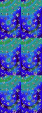 Gömlek baskısı için çiçek boyası. Çiçek desenli eskiz. Mavi ve yeşil renkte çiçekler.