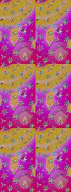 Çiçekli karalama şeklinde Raster çiçek deseni. Nazik, narin çiçek arkaplanı. Mor ve sarı renkte çiçekler.