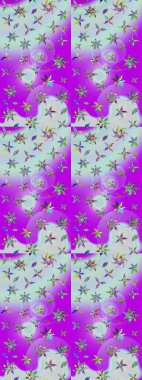 Çiçek ve yapraklı karalama şeklinde Raster çiçek deseni. Tarafsız ve mor renklerde bahar çiçekleri. Raster illüstrasyonu.