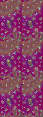 Sevimli çiçek raster deseni. Mor ve kahverengi renkte çiçekler. Renkli Bahar Teması eskiz kalıbı. Düz Çiçek Elementleri Tasarımı.