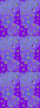 Çiçekli güzel suluboya desen. Raster illüstrasyonu. Mor ve mavi renklerde.