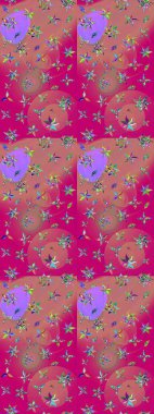 Tropik çiçek desenleri. Raster illüstrasyonu. Pembe ve morumsu renkte çiçekler.