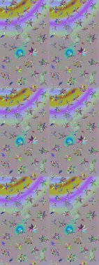 Raster illüstrasyonu. Güzel kumaş deseni. El çizimi. Çiçekler, dallar, otlar ve çiçekler.