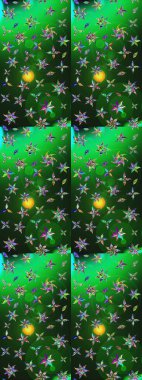 Raster illüstrasyonundaki çiçek desenli çizim. Yeşil ve gri renkte çiçekler.