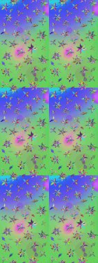 Klasik çiçek tasarımı elementleri. Yeşil ve mavi kıvırcık çiçekler yeşil ve mavi renklerde şekillenir. Raster illüstrasyonu.