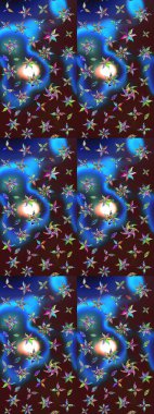 Soyut etnik raster çizim kalıbı. Kabile sanatı boho baskısı, klasik çiçek arkaplanı. Arkaplan dokusu, duvar kağıdı, kahverengi ve mavi renkli çiçek teması.