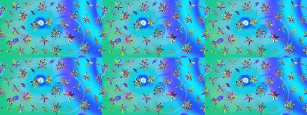 Suluboya çiçekli çiçek deseni. Mavi ve yeşil renklerde güzel bir tekstil. Raster illüstrasyonu.