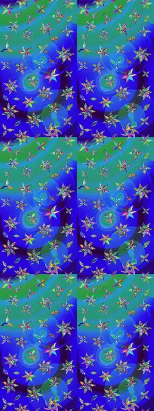 Gömlek baskısı için çiçek boyası. Çiçek desenli eskiz. Mavi ve yeşil renkte çiçekler.