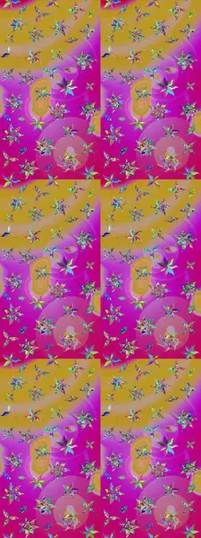 Çiçekli karalama şeklinde Raster çiçek deseni. Nazik, narin çiçek arkaplanı. Mor ve sarı renkte çiçekler.