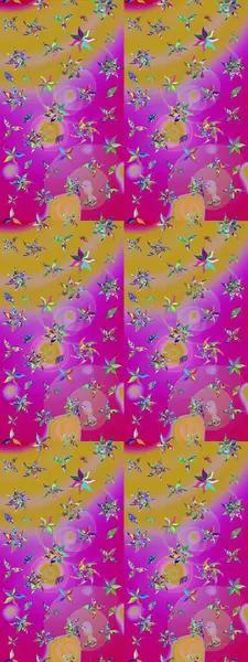 Raster illüstrasyonundaki çiçek desenli çizim. Mor ve sarı renkte çiçekler. Renkli Bahar Teması eskiz kalıbı. Düz Çiçek Elementleri Tasarımı.