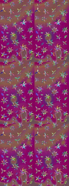 Sevimli çiçek raster deseni. Mor ve kahverengi renkte çiçekler. Renkli Bahar Teması eskiz kalıbı. Düz Çiçek Elementleri Tasarımı.