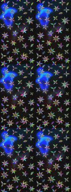 Çiçek desenli çizim. Raster illüstrasyonu. Asya tekstil tarzında. Gri ve mavi renkte çiçekler. Raster illüstrasyonu.