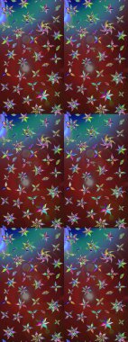 Renkli desenli eskiz deseni, kahverengi ve mavi çiçekler ve dekoratif elementler. Eskiz geçmişi. Raster illüstrasyonu. Kumaş, tekstil, duvar kağıdı baskısı için. Antika retro tarzı.