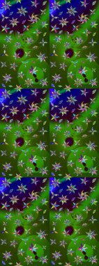 Nakış desenli çiçek deseni. Renkli grunge, koyu yeşil ve mavi çiçeklerle soyut bir arka plan oluşturur. İzler, kumaş, duvar kağıtları, tekstil için raster dokusu.