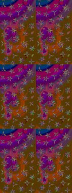 Kahverengi ve mor renkte manzaralı çiçek deseni. Çiçek kompozisyonu, el boyası, hassas şablon. Üst manzara, yumuşak stil. Sevgililer günü ve tebrik kartı konsepti için şık bir davet.