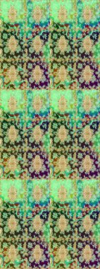 Tasarım için Damask çizim kalıbı. Yeşil renkler ve altın elementler üzerine Raster çizim deseni.