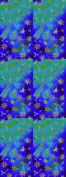 Küçük çiçekteki sevimli çiçek deseni. Raster deseni. Yumuşak, yaz çiçekleri mavi ve yeşil renklerde. Raster illüstrasyonu.